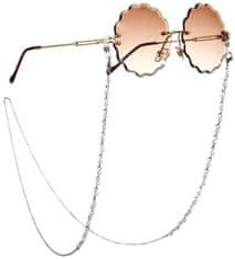 Camerazar Řetízek na brýle s perlami, stříbrný, kovový, 76 cm