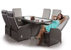 MCW Luxusní polyratanová souprava Badalona, prémiová lounge souprava hliníková sedací souprava stůl + 6 nastavitelných židlí ~ šedá