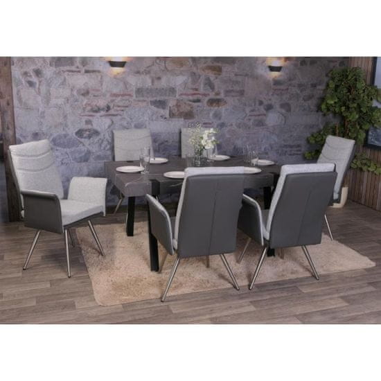 MCW Sada 6 jídelních židlí G54, kuchyňská židle Židle s područkami, textil/umělá kůže kartáčovaná nerezová ocel
