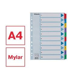 Esselte Zesílené rejstříky "Mylar", mix barev, karton, A4, 1-10 100161