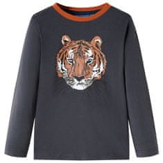 Vidaxl Dětské tričko s dlouhým rukávem Tygr antracitové 92