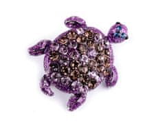 Kraftika 1ks fialová brož s broušenými kamínky želva