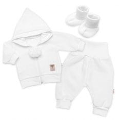 Baby Nellys 3-dílná souprava Hand made, pletený kabátek, kalhoty a botičky, bílá, vel. 68 - 56 (1-2m)