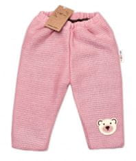 Baby Nellys Oteplené pletené kalhoty Teddy Bear, Baby Nellys, dvouvrstvé, růžové