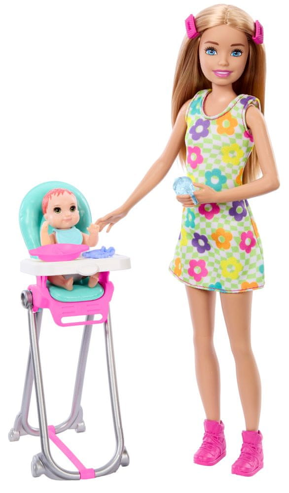 Levně Mattel Barbie Chůva herní set - panenka v květinových šatech FHY97