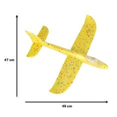 WOWO Žlutý Polystyrénový Kluzák s 8 LED Světly, Rozpětí Křídel 48x47cm