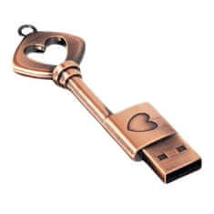 USB ve tvaru klíče SRDCE bronz, 64 GB, USB 2.0