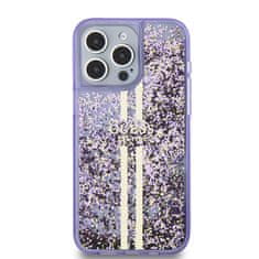 Guess  PC/TPU Liquid Glitter Gold Stripe Zadní Kryt pro iPhone 15 Pro Max Purple