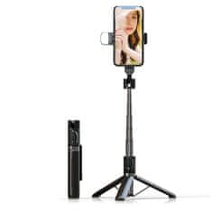 TopQ Bluetooth selfie tyč P90D se stativem a LED světlem černá