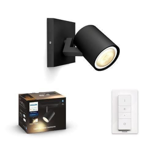 Philips Hue White Ambiance Bodové svítidlo Philips Runner BT 8719514338326 LED GU10 1x5W 350lm 2200-6500K 230V, černé s dálkovým ovladačem a Bluetooth