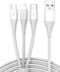 WOWO Univerzální USB Kabel 3v1 - Micro USB, USB-C, Lightning, 1m, Bílý
