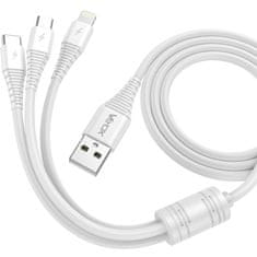 WOWO Univerzální USB Kabel 3v1 - Micro USB, USB-C, Lightning, 1m, Bílý