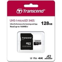 Transcend Paměťová karta 340S microSDXC 128GB UHS-I U3 V30 A2 (160R/ 125W) + adapter