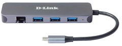 D-Link USB Hub 5v1 z USB-C na Gigabit Ethernet a funkcí Power Delivery - šedý