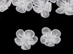 Kraftika 2ks bílá organzový květ s broušenými korálky k našití a