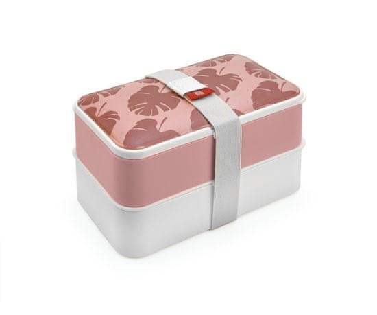 Iris Obědový Bento Box s příborem - růžová monstera