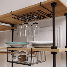 Majster Regál Závěsný kovový držák na sklenice a kovové přídavné moduly do kuchyně SET, černé