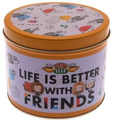 CurePink Dárkový set v plechové krabičce Friends|Přátelé: Life Is Better (objem hrnku 370 ml)