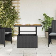 Greatstore Zahradní stolek černý 90 x 55 x 71 cm polyratan a akácie