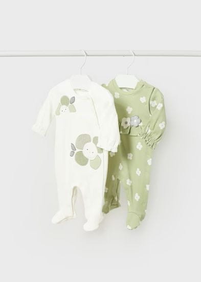 MAYORAL set 2 pyžamových overalů, zelený a bílý s kytičkami Velikost: 2-4m/65