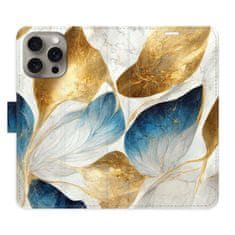 iSaprio Flipové pouzdro - GoldBlue Leaves pro Apple iPhone 15 Pro Max