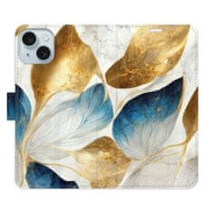 iSaprio Flipové pouzdro - GoldBlue Leaves pro Apple iPhone 15 Plus