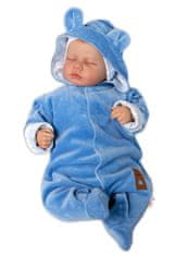 Baby Nellys Semiškový, velurový overal s kapucí, New Bunny, modrý, vel. 68