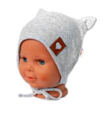 Baby Nellys Bavlněná dvouvrstvá čepice s oušky na zavazování FOX - šedý melírek, vel. 56/62