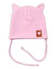 Baby Nellys Bavlněná dvouvrstvá čepice s oušky na zavazování FOX - růžová, vel. 68/74