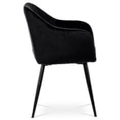 Autronic Moderní jídelní židle Jídelní židle, potah černá matná sametová látka, kovové nohy, černý matný lak (PIKA BK4)