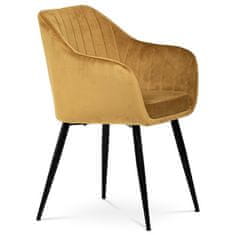 Autronic Moderní jídelní židle Jídelní židle, potah žlutá matná sametová látka, kovové nohy, černý matný lak (PIKA YEL4)