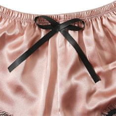 Netscroll Dámská 4dílná sada spodního prádla, dámská pyžama s krajkovým vzorem a nádechem hedvábí a saténu, jemná růžovo-černá kombinace, jemná a pohodlná, kalhotky, župan, brazilky a podprsenka, LuxurySet