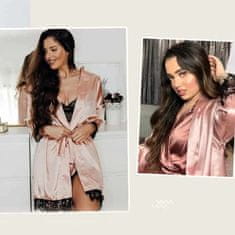 Netscroll Dámská 4dílná sada spodního prádla, dámská pyžama s krajkovým vzorem a nádechem hedvábí a saténu, jemná růžovo-černá kombinace, jemná a pohodlná, kalhotky, župan, brazilky a podprsenka, LuxurySet