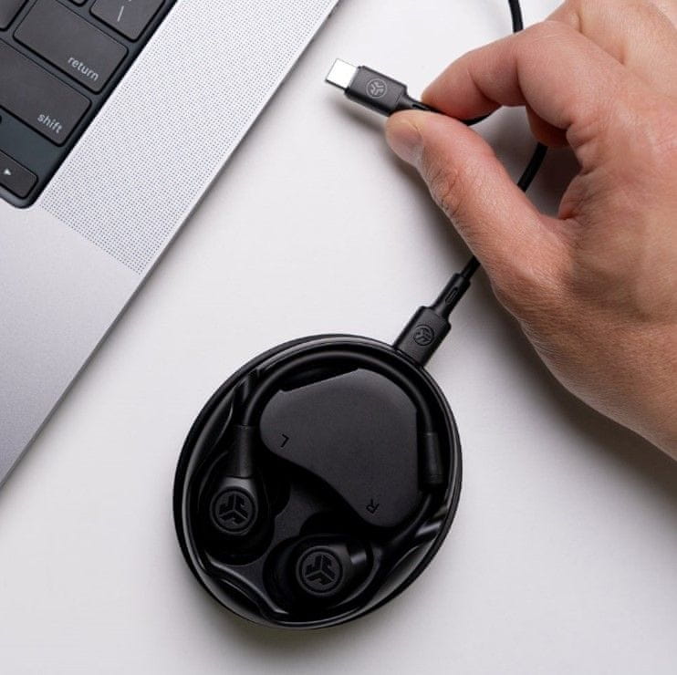  moderní bezdrátová sluchátka jlab work buds stylové pouzdro hovory handsfree kvalitní mikrofon nabíjecí pouzdro 