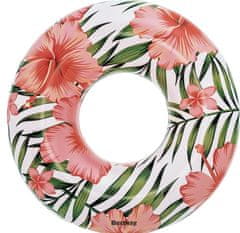 WOWO Bestway 36237 - Nafukovací Plavecký Kruh s Motivem Růžových Květů, Bílý, Max Zátěž 90kg