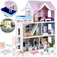 JOKOMISIADA Dřevěný domeček pro panenky + bazén, výtah a nábytek