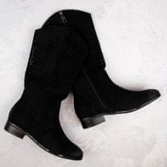 Vinceza Dámské semišové ažurové boty černé velikost 39