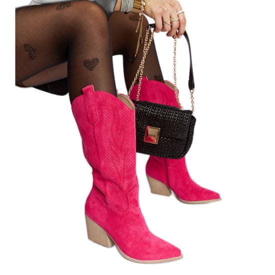 Růžové kovbojské boty na podpatku