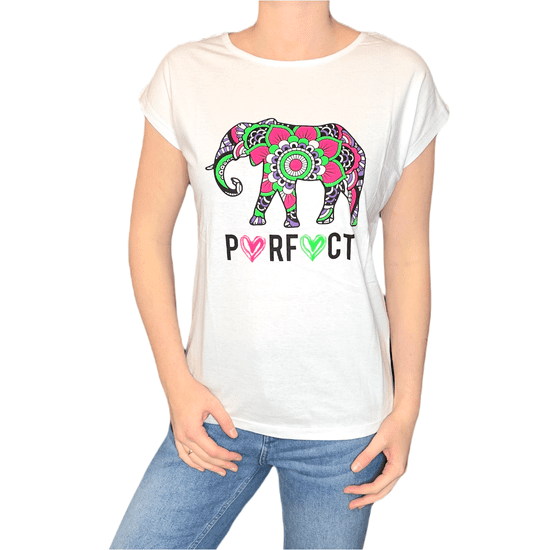 OEM Dámské tričko bílý kulatý výstřih barevný slon