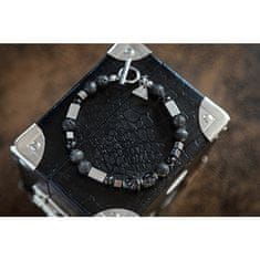 Lampglas Pánský náramek Cryptic Darkness s perlami Lampglas a lávovým kamenem BFM11 (Délka 23 cm)