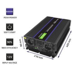 Qoltec Monolith 6000 MS Wave měnič napětí | 12V na 230V | 3000/6000W | USB