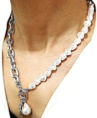 Camerazar Dámský náhrdelník s řetízkem a perlami, žluté zlato, délka 50 cm, přívěsek 2 cm x 1,5 cm
