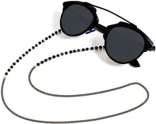 Camerazar "Elegantní řetízek na brýle s černými korálky, kovový materiál, délka cca"