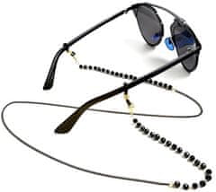 Camerazar Elegantní zlatý řetízek na brýle s černými korálky, materiál korálky a černý řetízek