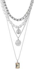 Camerazar Dámský náhrdelník choker s perlovými řetízky a mincovými přívěsky, délka 50 cm