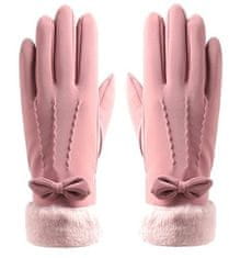 Camerazar Dámské zateplené zimní rukavice s dotykovou funkcí, růžové, 100% polyester