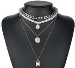 Camerazar Dámský náhrdelník choker s perlovými řetízky a mincovými přívěsky, délka 50 cm