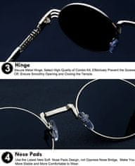 Camerazar Unisex Retro Steampunkové Kulaté Brýle, Kovové, UV 400 Filtr, Šířka Skel 55 mm