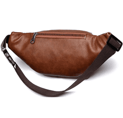 Camerazar Velká kožená bederní taška na opasek, hnědá, ekologická kůže, 30x15x10 cm
