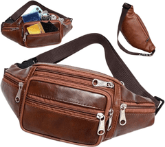 Camerazar Velká kožená bederní taška na opasek, hnědá, ekologická kůže, 30x15x10 cm